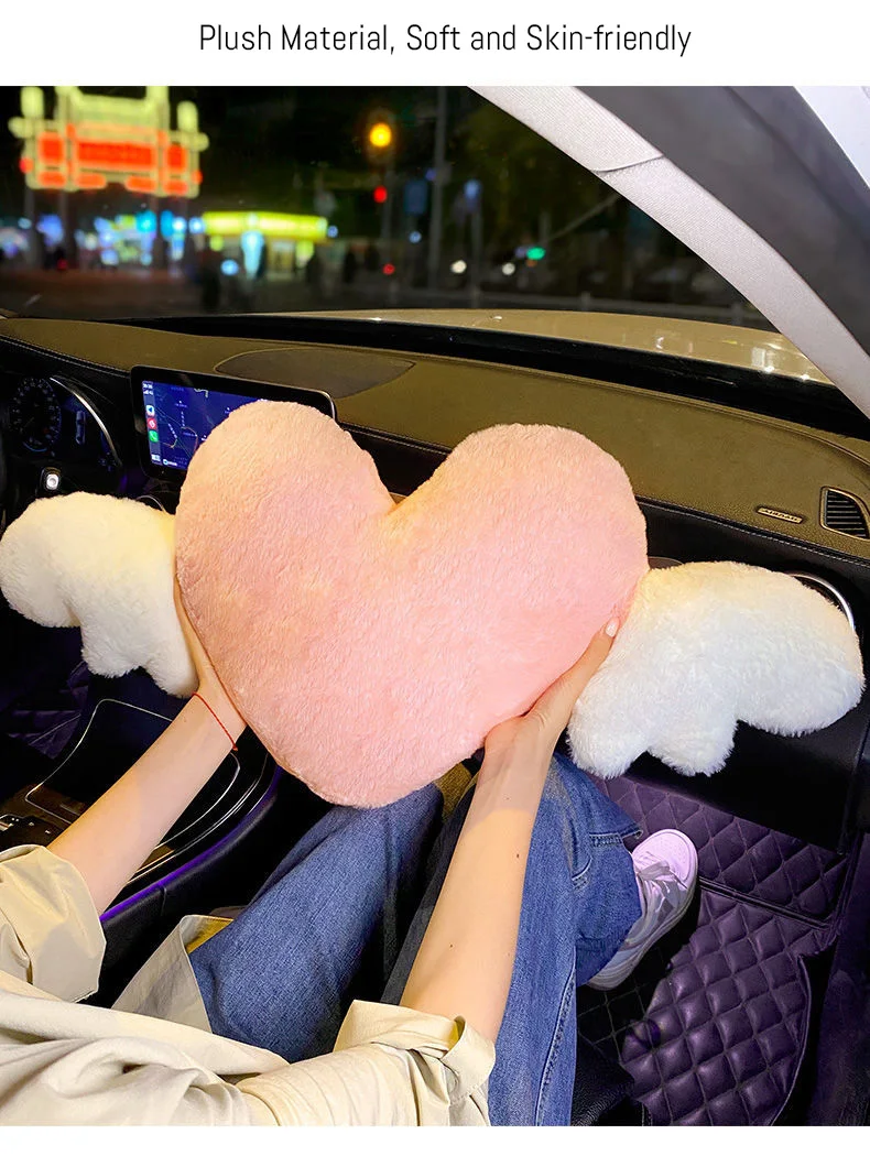 2Pcs Heart-Shaped Car Headrest Plush Love Neck Pillow Seat Back