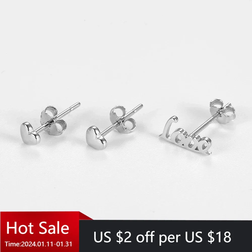 

3pcs Fashion 925 Sterling Silver LOVE Letter Asymmetry Stud Earrings for Women Elegant Lady Prevent Allergy Brincos Pendientes