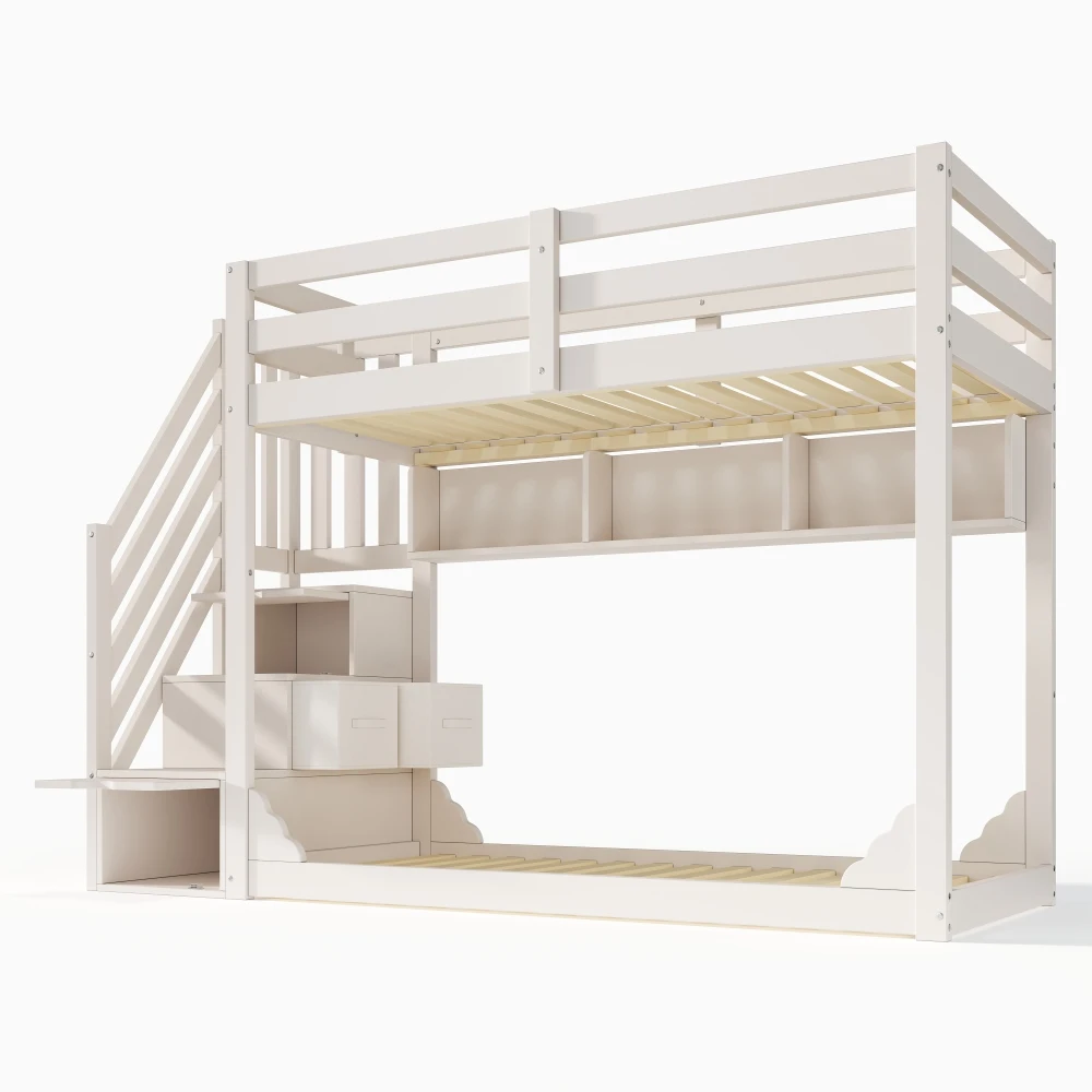 Childrens Bunk Bed with Staircase 90x200cm Wood Storage Bed Space-saving No Mattress