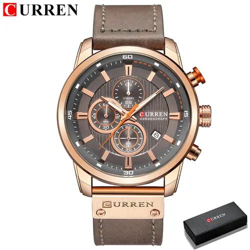 CURREN 8291 Mens Quartz Chronograph Watch Casual Leather Military Sport Fashion Gentleman Wristwatch - Image 13