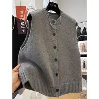 Women Sweater Vests Casual Loose Basics Solid Buttons Knitwear Sleeveless Female Bottom Sweater Vintage Simple Simple Tank Tops