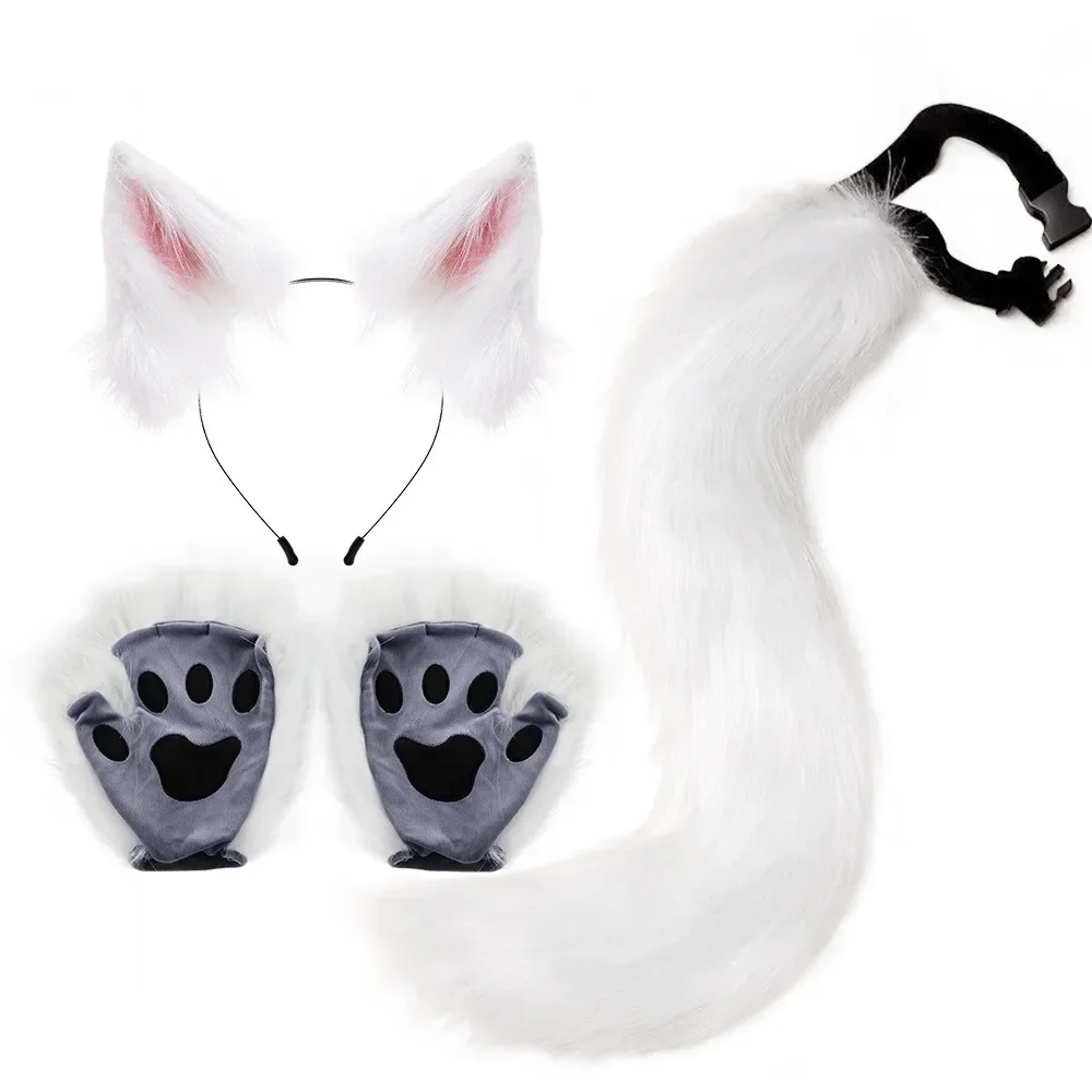 4-piece Set of Plush Ears and Tail Set, Artificial Plush Wolf Ears Hair Clips Hair Accessories Halloween Cos Accessories