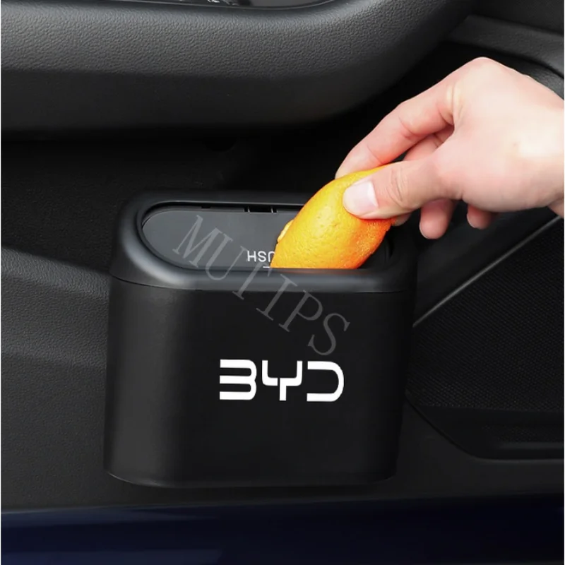 Car Portable Mini Trash Can Hanging Flip Lid Dustbin For BYD Atto 3 Yuan plus Seal Han EV Dolphin Accessories