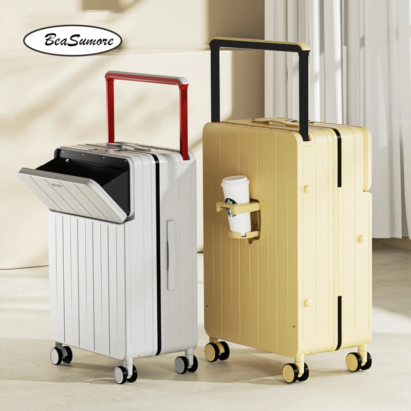 Travel Bag Pull Bar Suitcase BeaSumore Multi function Front opening Rolling Luggage Spinner 20/24 inch Large capacity Women Suitcase Wheel Men Cabin Trolley