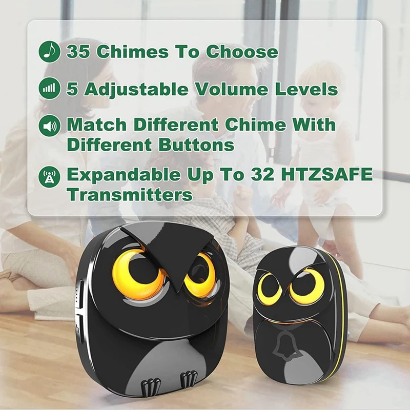 Outdoor Wireless Doorbell Alarm Welcome Chime Home Door Bell Intelligent Smart Melodies Alarm With Light-US Plug