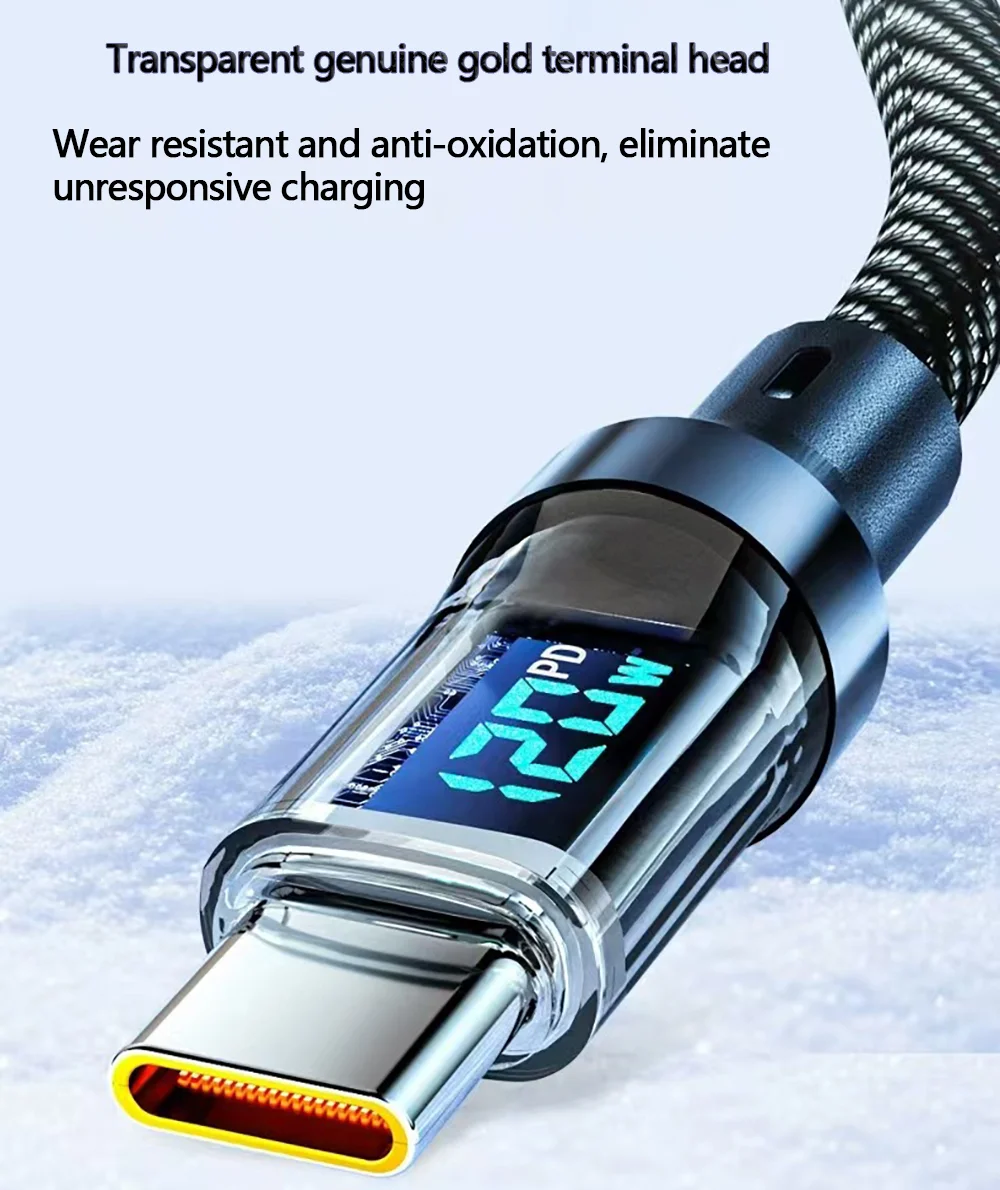 120W USB-C 타입 케이블, 초고속 충전 케이블, 100W 타입-C to 타입-C 데이터 케이블 (LED 디스플레이 포함), 화웨이, 오포, 비보용 ?