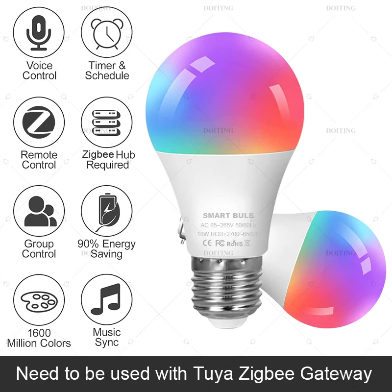 Tuya Zigbee Smart Led Bulb E27 B22 Lamps RGBCW Works With Alexa Google Home Smart Life APP Voice Control 110V 220V