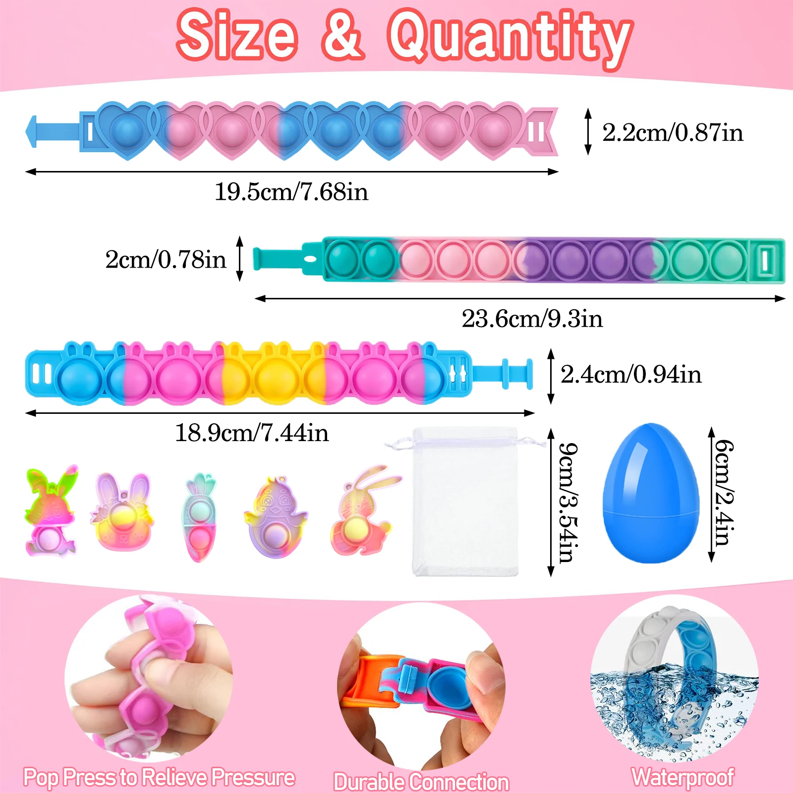 Fidget Toys 12-144Pcs Bunny Pop Bracelets Fidget Toy Rabbit Easter Day Gift for Kid Stress Relief Wristband Silicone Bracelet Birthday Favor