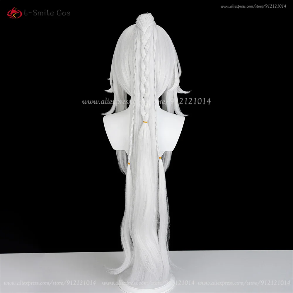 Zibai Cosplay Perücke 100cm Silberweiß Herren Anime Hitzeresistent Synthetik Halloween Weihnachten 7