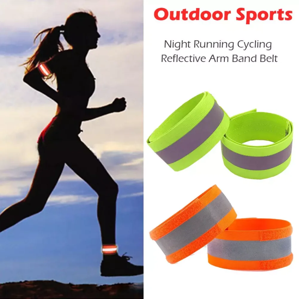 2pcs Reflective Safe Band Strap Wrist Leg Ankle Fluorescent Green Warning Belt Night Running Cycling Jogging Wristband