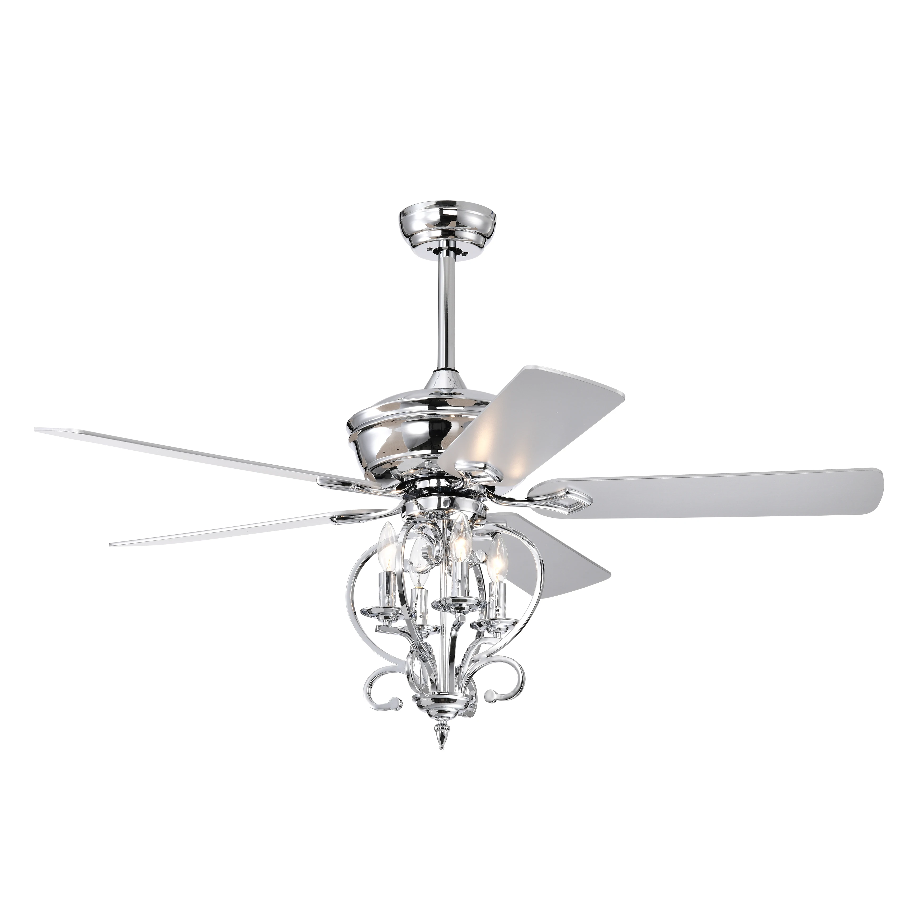 52 inch 4 Lights Ceiling Fan with 5 Wood Blades, Two-color fan blade, AC Motor, Remote Control, Reversible Airflow, 3-Speed, Adj