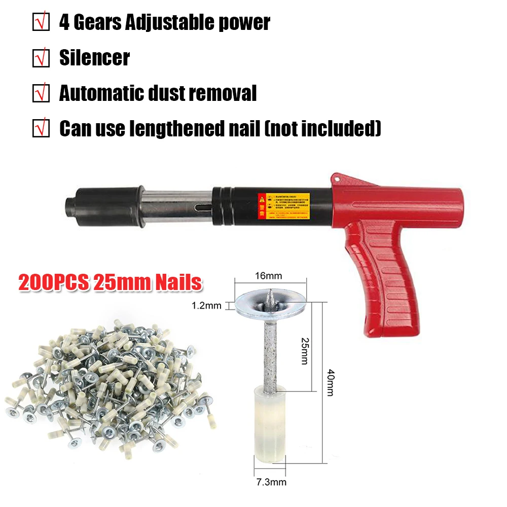 Mini Steel Nail Gun Rivet Tool 4gears Adjust Power Silencer Automatic