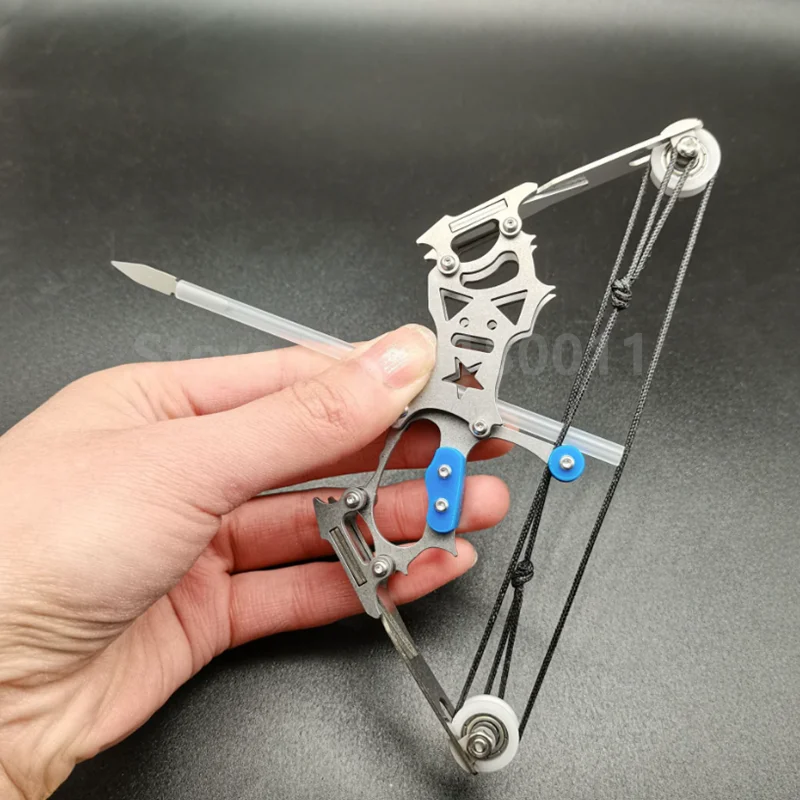 2 Size Mini 304 Stainless Steel Compound Bow Small Pulley Bow Arrow Shooting Toy Indoor and Outdoor Decompression Bowstring Set