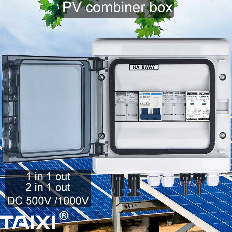 Solar photovoltaic PV Combiner Box Lightning Protection 2 or 1 in1 out DC 500V 1000V Fuse MCB SPD Waterproof Box IP65