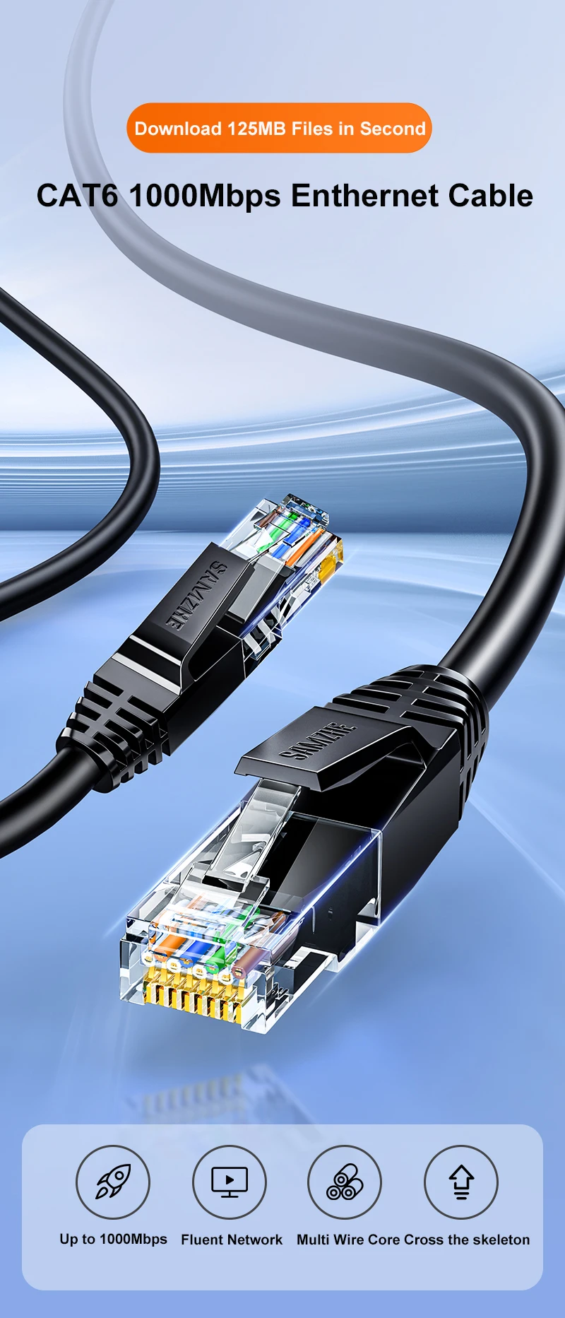 Samzhe Ethernet Kabel Cat6 Gigabit High Speed 1000Mbps Internet Kabel RJ45 Geschirmt Netzwerk LAN Kabel für PC PS5 PS4 PS3 Xbox – Detail 2