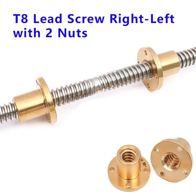 T8 8 มม.สกรูตะกั่วขวา-ซ้าย 2 มม.8 มม.สกรูตะกั่ว Trapezoidal Rod ทองเหลืองอ่อนนุชสําหรับ 3D เครื่องพิมพ์ 304 สแตนเลส 1