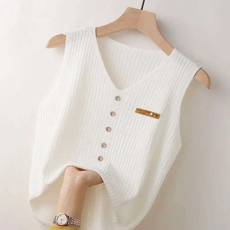 FashionWomenKnittedVneckTankTopKoreanClothingSummerFemale