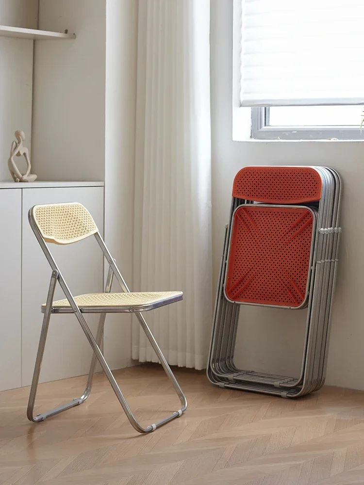 Medieval Imitation Rattan Folding Chair Home Back Chair Simple Balcony Internet Celebrity Photo Stool Leisure Transparent Chairs