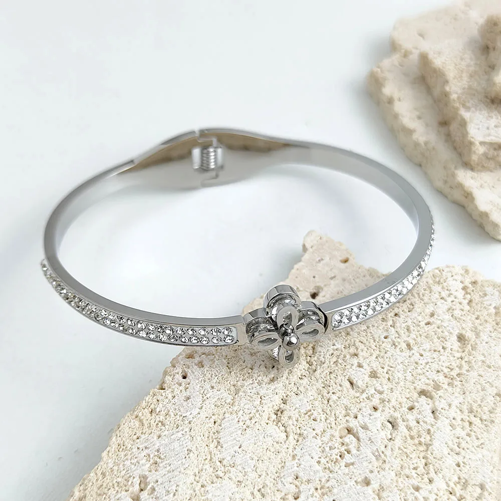 New four-leaf clover zircon stainless steel gold-plated 18K bracelet, high quality waterproof silver jewelry, gift for couples 6