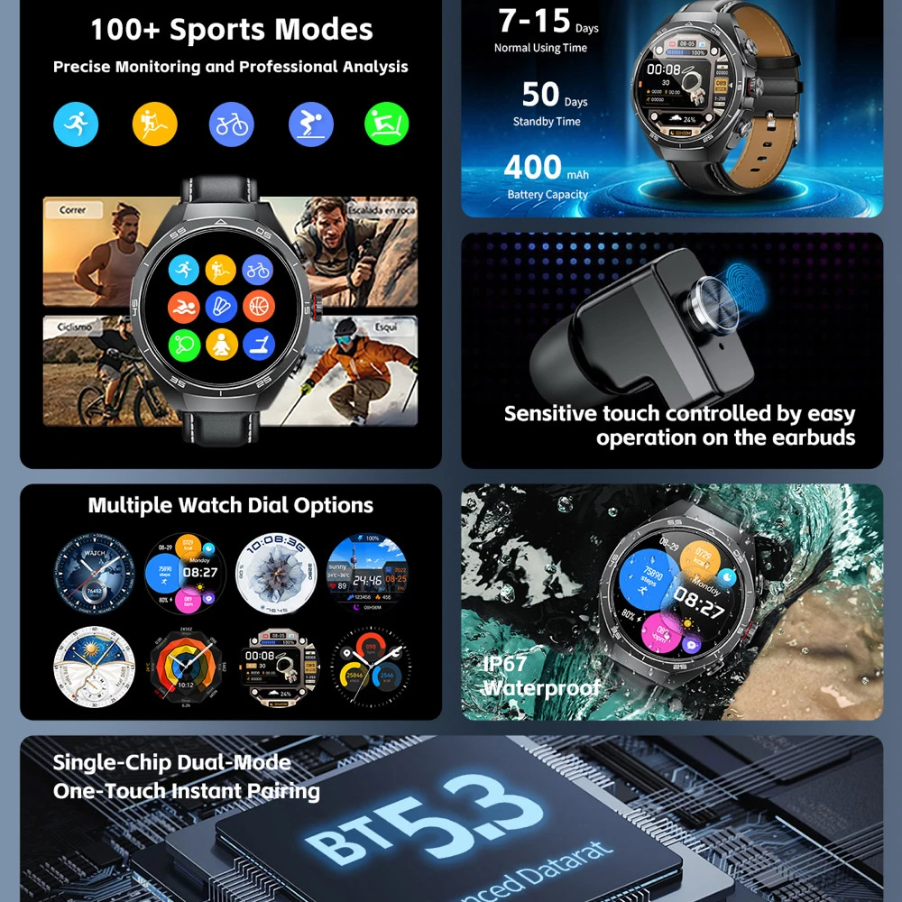 Jam Tangan Smartwatch And Wireless Headphones Sports Outdoor