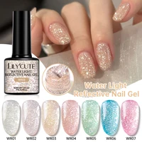LILYCUTE Gel Réfléchissant en Verre 7ml, Paillettes Couleur Nude, Gel à Ongles Scintillant Effet Perles de Verre, Vernis à Ongles Effet Flash, Gel UV Soak Off pour Nail Art 2