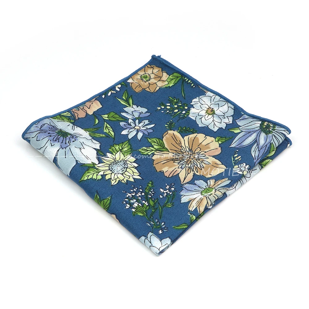 Cotton Floral Pattern Handkerchiefs Green Flower Pocket Square Hanky Cravat For Business Wedding Party Shirt Accessories