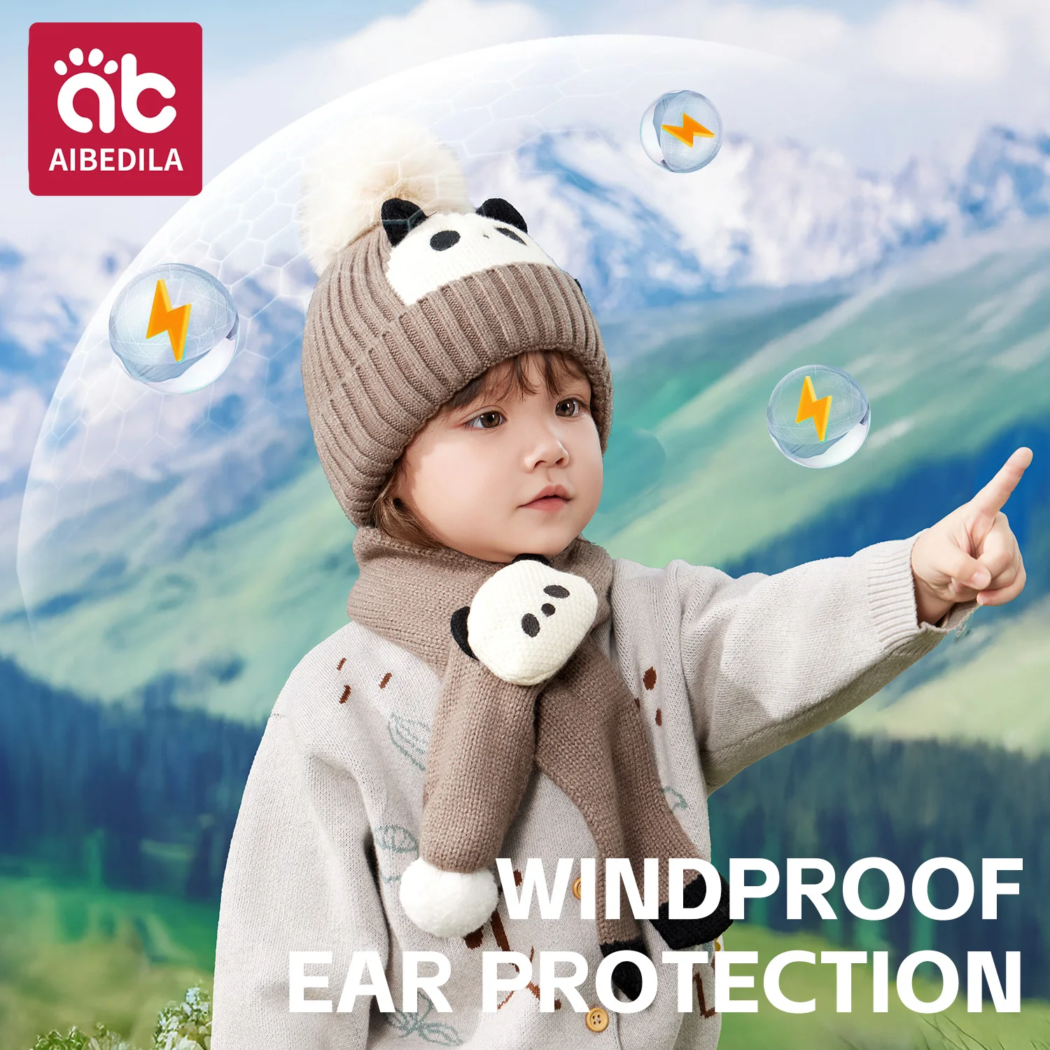 AIBEDILA Baby Warm Knitted Hats With Neck Warmer Winter Thick Animal Skull Cap Children Knitted Cap for Girls Boys 2-6T 5