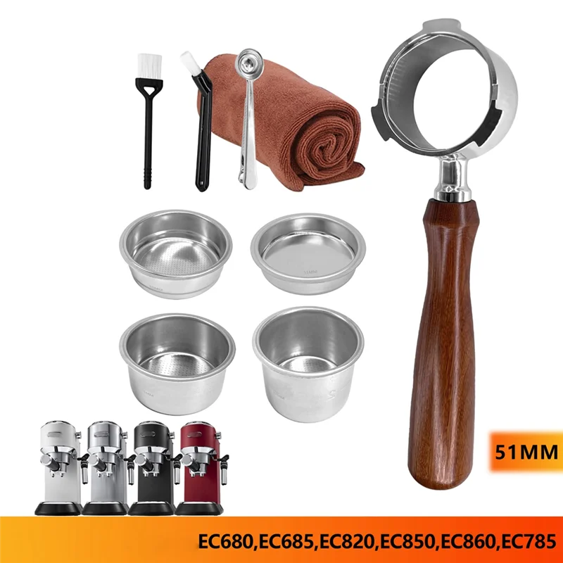 A52Q-For Delonghi EC680/EC685 EC820/EC850 EC860/EC785 EC885 Espresso Machines 51Mm Bottomless Portafilter