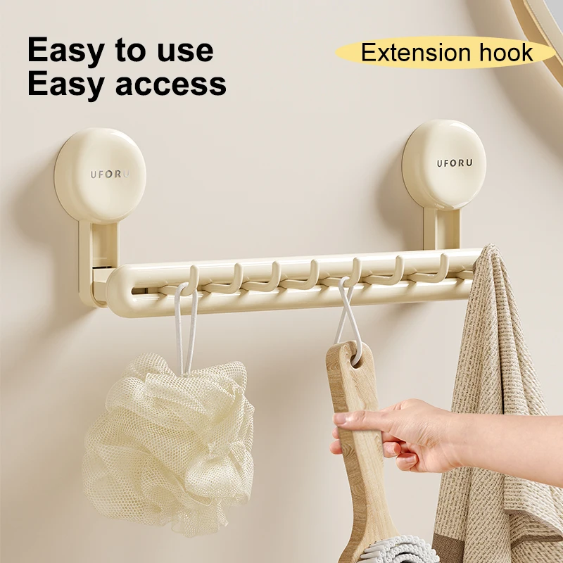 UFORU Bathroom towel rack Perforation-free wall hanging suction cup advanced sense bathroom wall hanging towel rack storage rack 4