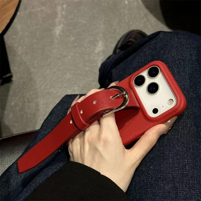 Premium PU Leather Phone Case with Anti-Drop Wrist Strap and Anti-Loss Feature