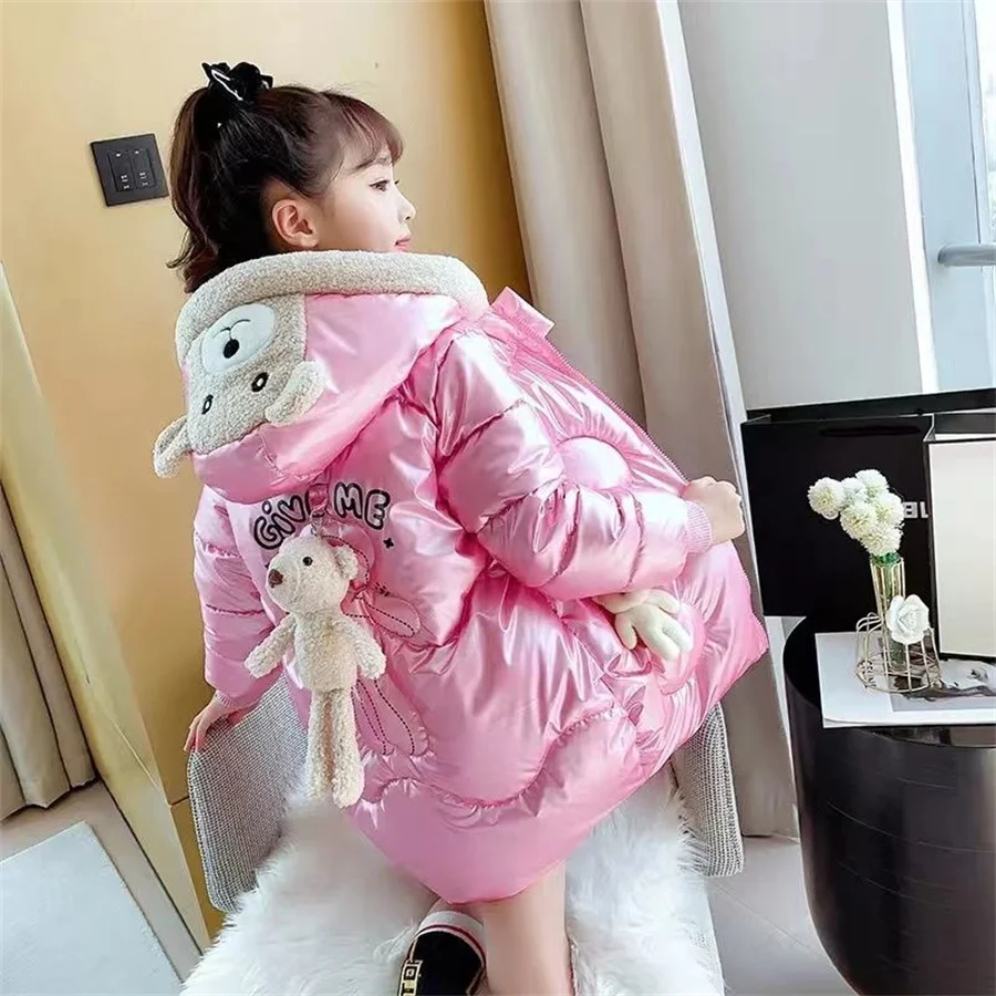 

2024 New Winter Teenager Long Style Girls Jacket Keeping Warm Hooded WIndbreaker Coat For Girl Fur Collar Children Outerwear