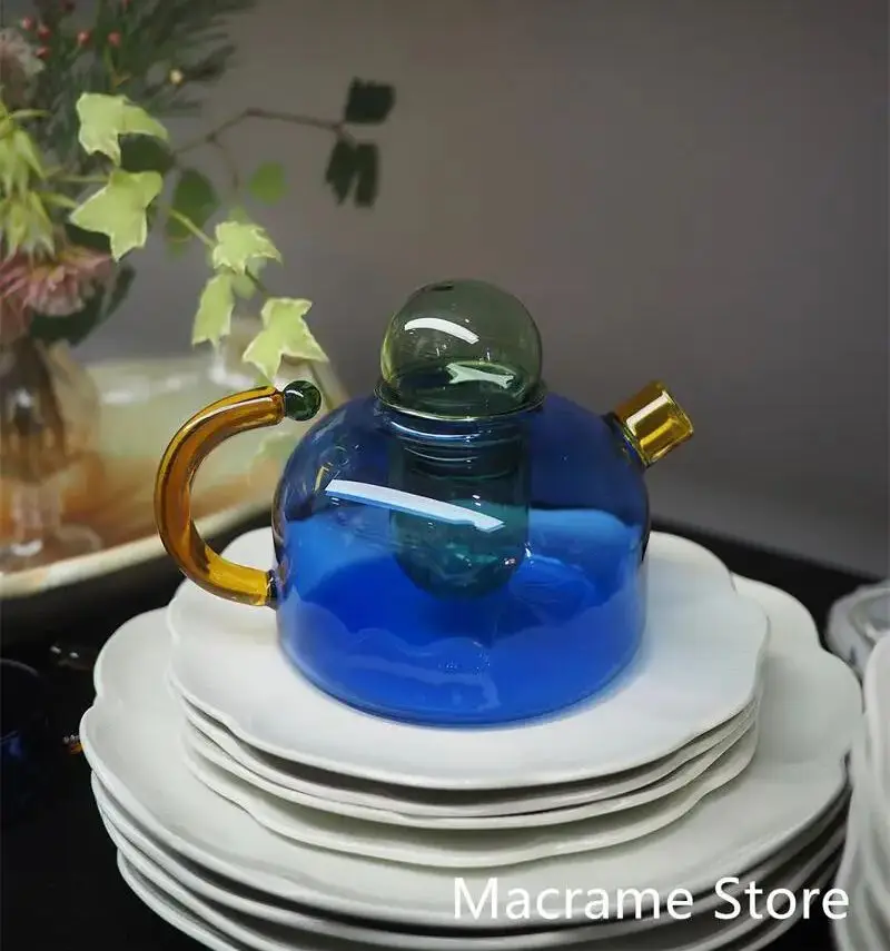 Multicolored Glass Heart Resistant Glass Teapots Suits Cups Borosilicate Boil Water Tea Sets Kettle Water Cup Bottle