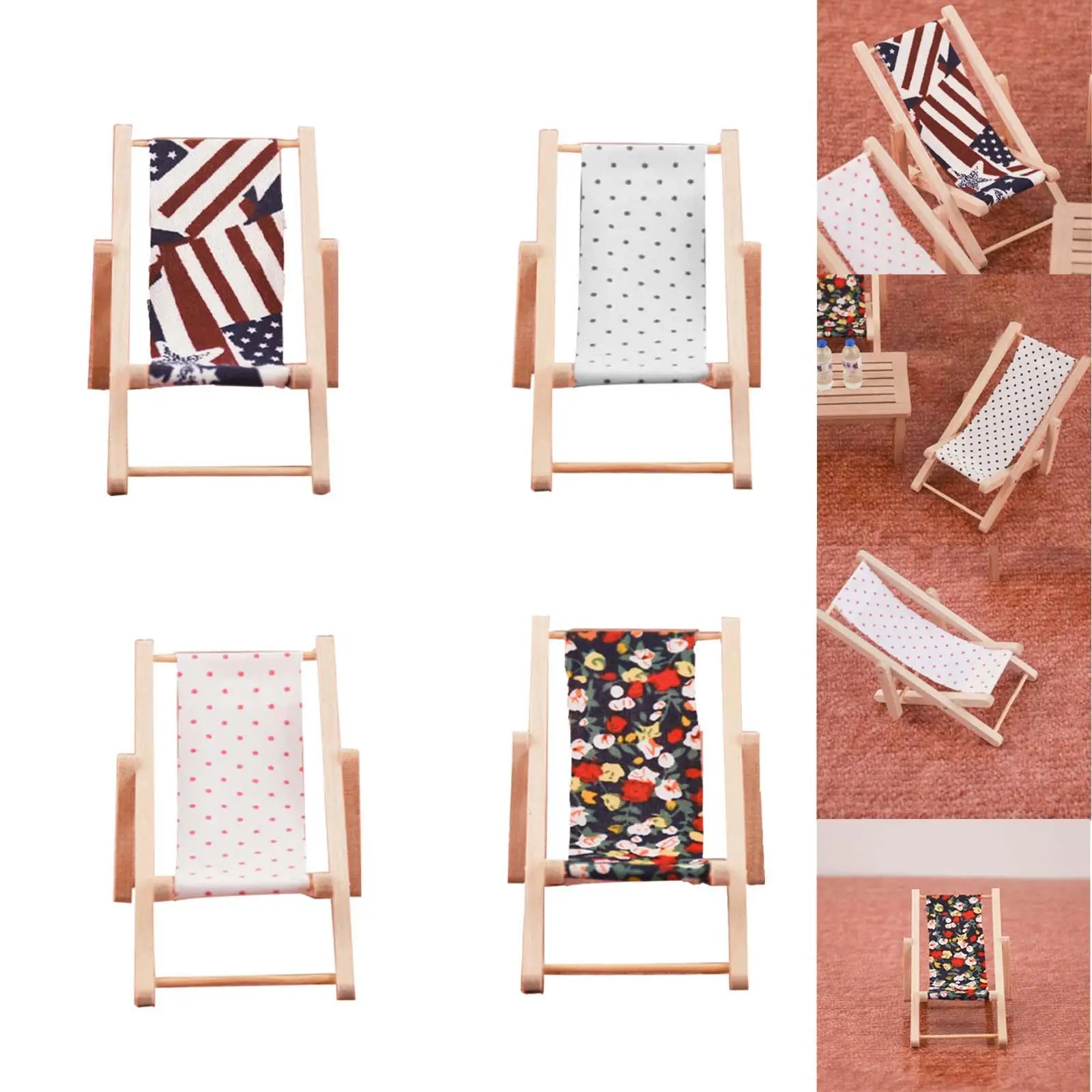 5x미니어처 인형의 집 비치 의자 1:12 장 나무 소품 어린이 장난감