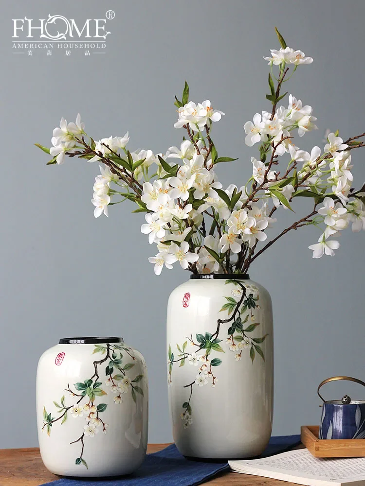 

Chinese style ceramic vase ornaments, living room foyer, floral art, home hydroponics, creative and minimalist circular retro de