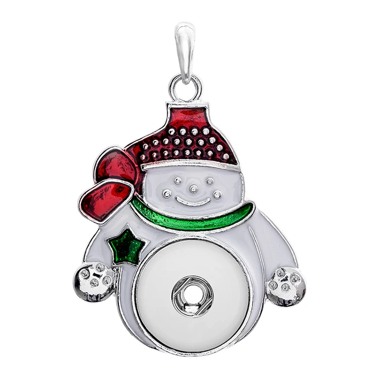 10pcs Metal Christmas Snowman Christmas Tree Snap Button Necklace Fit 18mm Snaps Buttons Jewelry Pendant Necklaces