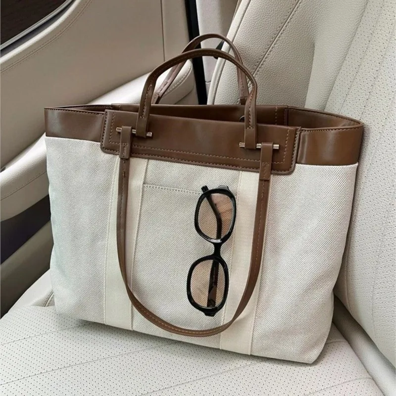 JIAERDI White Canvas Tote Bag Women Patchwork Large Capacity Sle Shoulder Bag Ladies High End Casual Commuter Crossbody Bag 2025