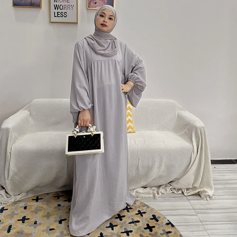 Muslim Dresses for Women Abaya Closed Balloon Sleeve Solid Long Prayer Hijab Dress Islam Clothes Dubai Turkey Ramadan Eid Kaftan