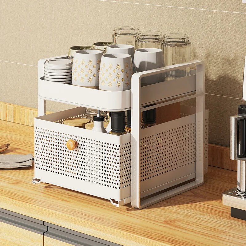 

Home Supplies Home Tray Double Dish Drainer Drawer Design Spice Rack Breathable Drainage Storage Baskets Removed Using