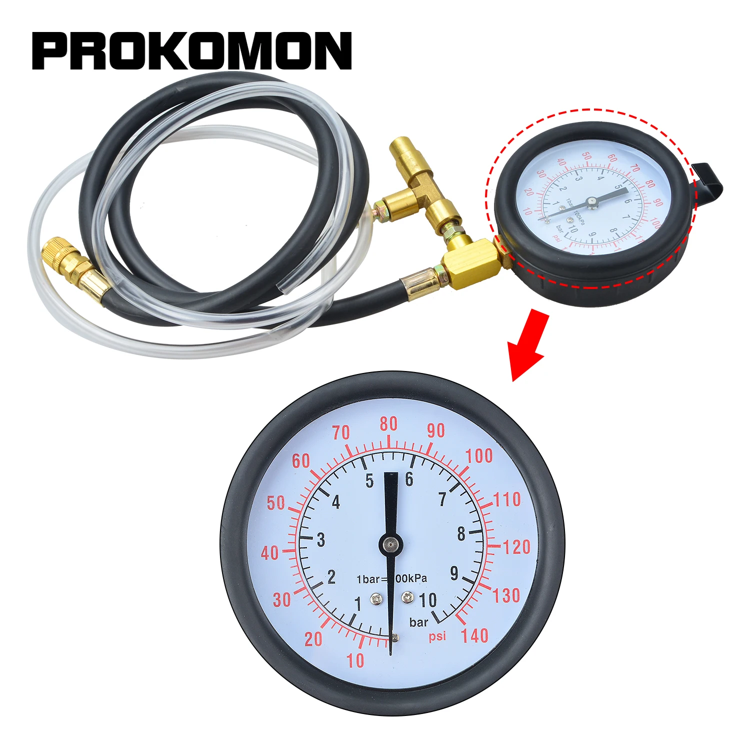 연료 주입 압력 테스터 키트, 정확한 독서용 듀얼 다이얼, 0-140 PSI 게이지