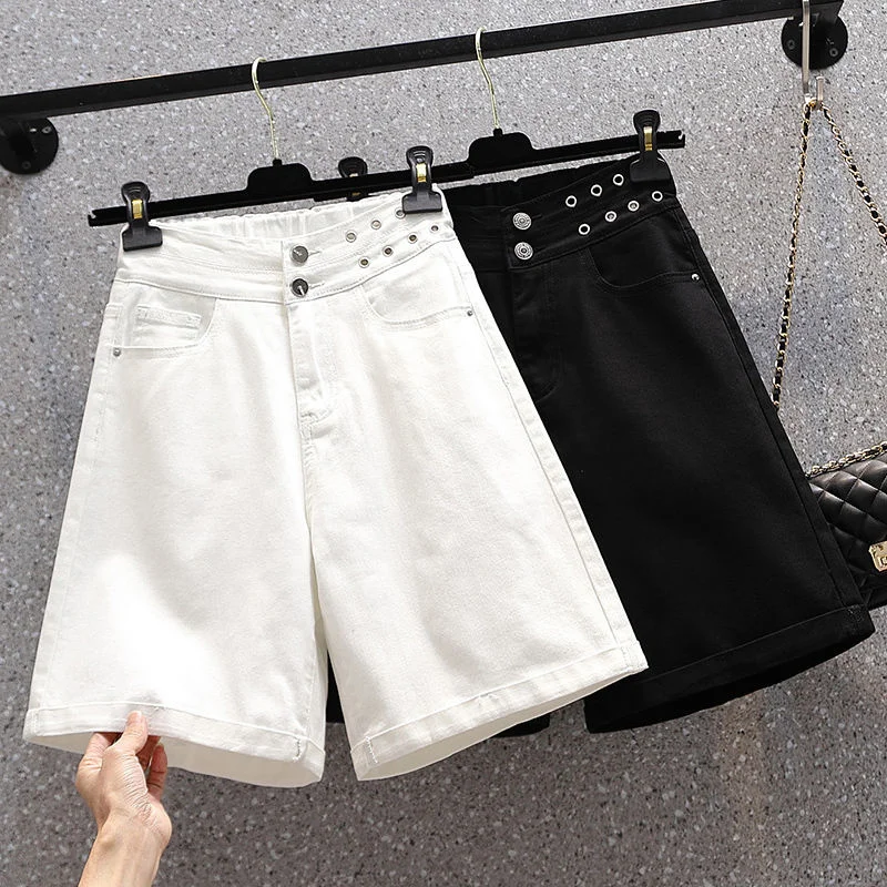 XL-5XL Oversize Elastic Denim Wide Leg Shorts Women Summer A-line Straight Loose Large size Short Jeans High Waist Casual Shorts