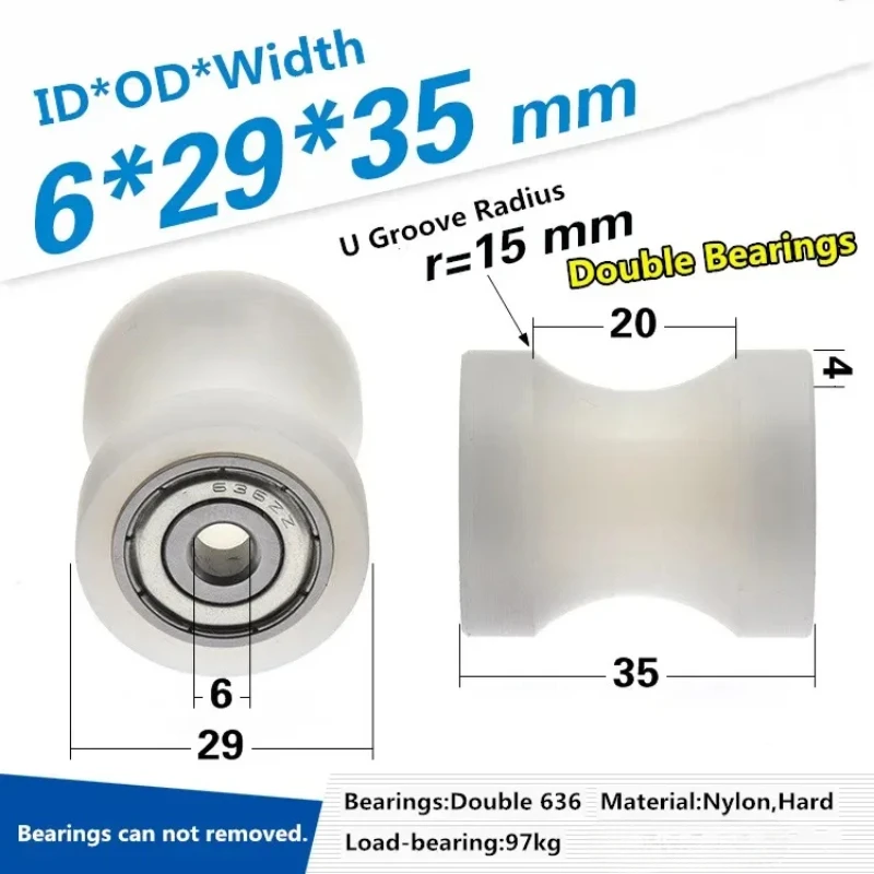 1pc 608z Bearing Coated Pulley Rolling Wheel Nylon Machining U Slot Concave Guide Wheel Roller Household Hardware Accessories