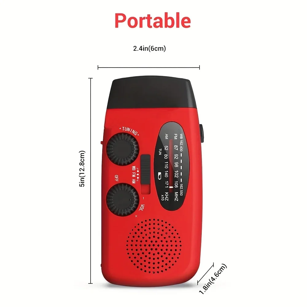 Emergency Hand Crank Radio with Solar/USB/Power Bank Compatible, AM/FM Portable, Survival for Camping, Emergencies, Outdoor