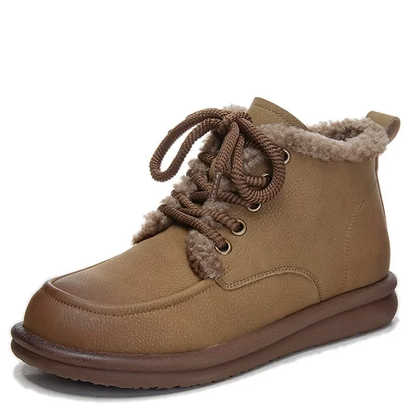 

Genuine Leather Snow Boots for Women Winter New Velvet Boots Casual Short Warom Boots Ethnic Style Fashionable Women's Shoes