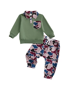 Stylish Infant Boys Outfit Set Featuring Trendy Lapel Top and Camo Pants for a Cool Fall Look - 2 Piece Ensemble 5