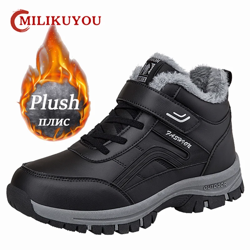 Winter Women Men's Boots Waterproof Leather Boot Man Plush Warm Sneakers Man Outdoor Ankle Snow Boots Casual Shoes Big Size Winter Snow Boots Men Boots