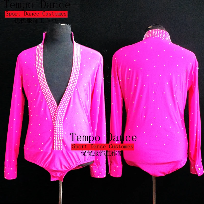 Mens Latin Dance Shirt Rhinestone VNeck Men Dance Shirt Ballroom Latin