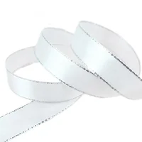 (25 Yards/roll) White Silver Edge Satin Ribbon Home Decoration Wholesale Gift Handmade DIY Christmas Ribbons (6/10/25mm)