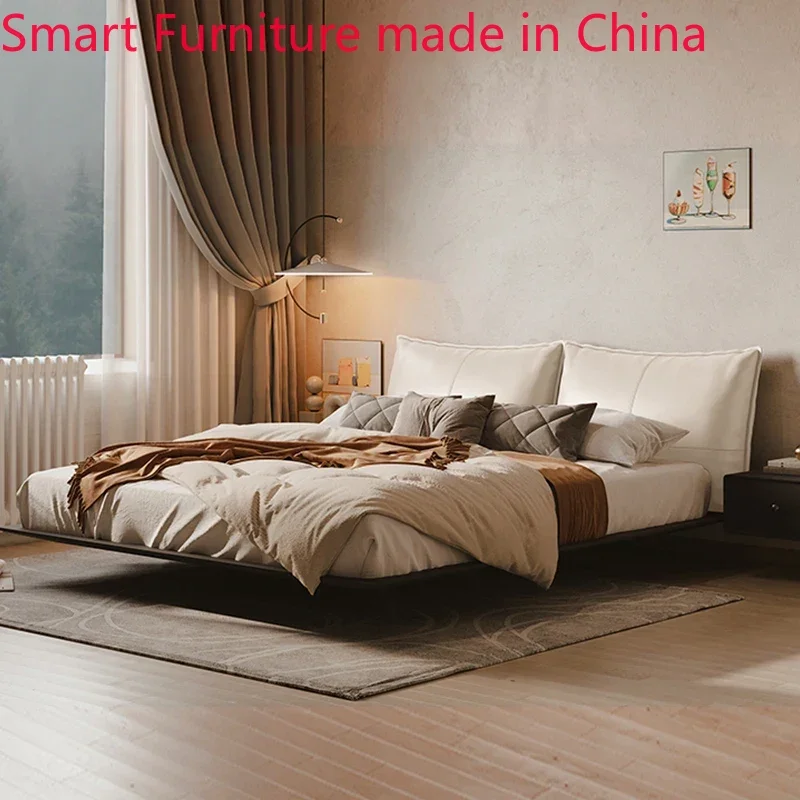 

bed Italian minimalist floating , quiet wind floating design, 2022 new soft bag, simple and light luxury leather net red