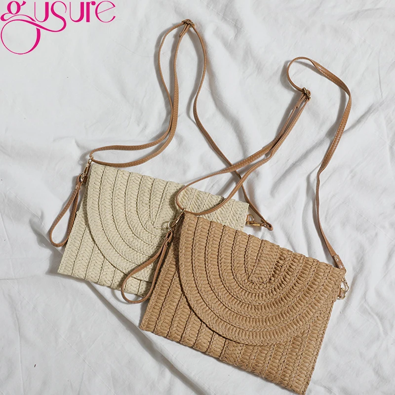 Straw Woven Shoulder Crossbody Bag Beach Clutch Handbag Casual Summer Handmade Envelope Bags for Women Totes Purse