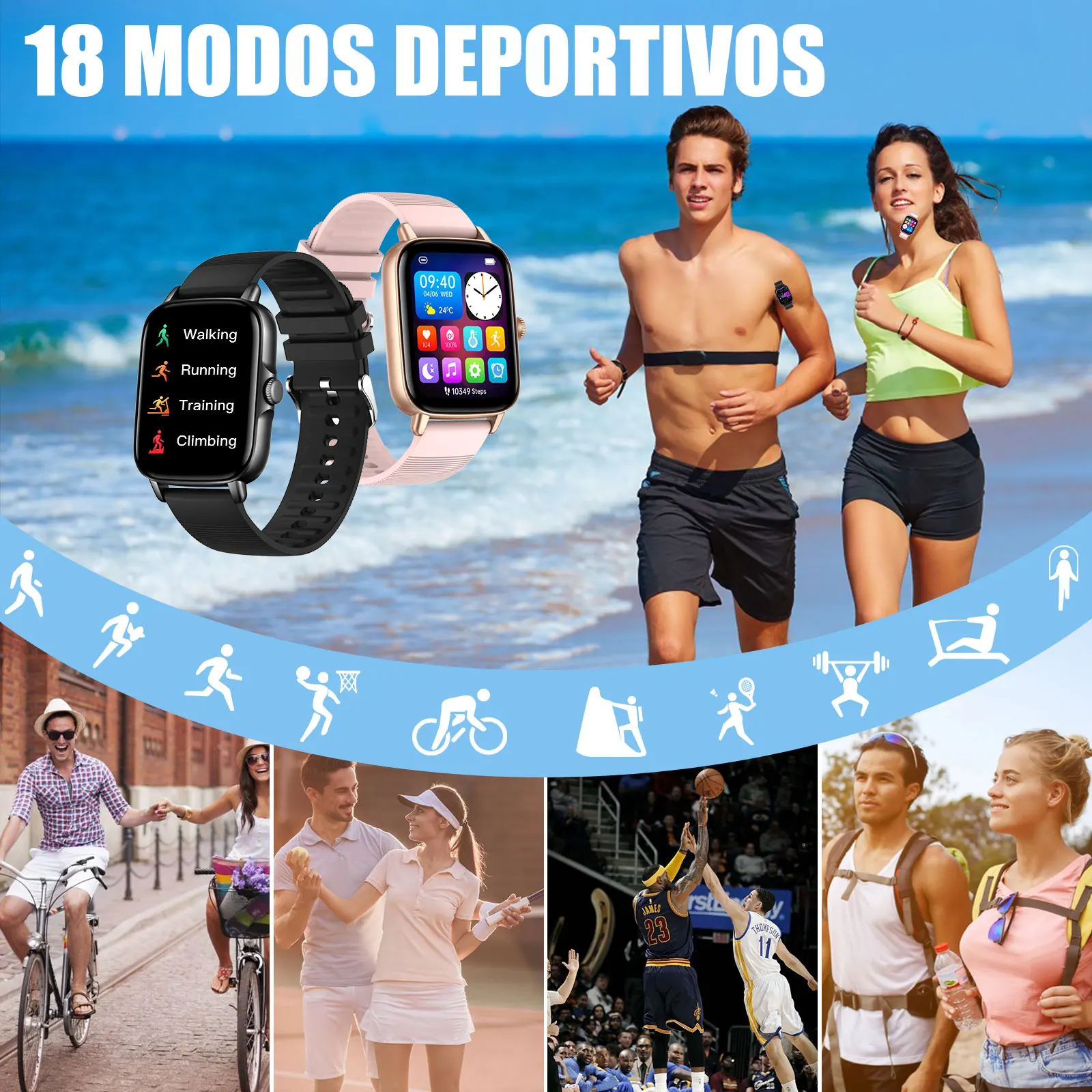 EIGIIS Smart Watch Men 1.69'' Full Touch Screen Fitness Tracker Bluetooth Call DIY GTS 3 waterproof Smart Watch for ios Android 3